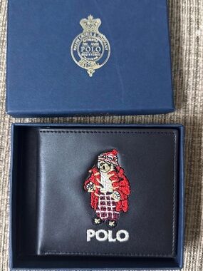 Polo by Ralph Lauren Black Leather Wallet with Red Embroidered Bear